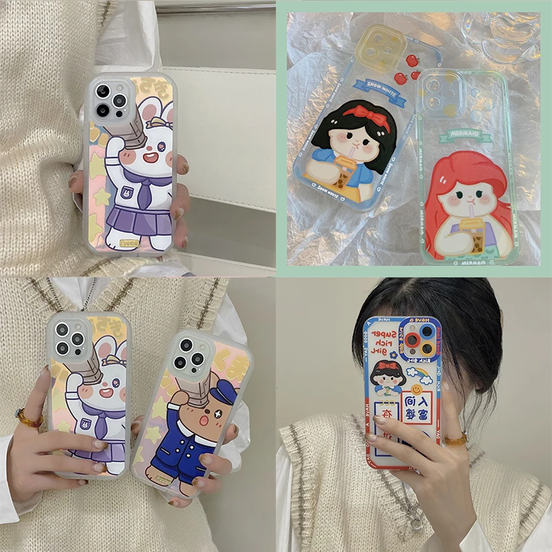 

Cute Cartoon Beautiful Case for IPhone 13 Pro Max 11 12 X XS XR 8 Plus Cute Bear Dog Strawberry Soft for Iphone Girl Decoration