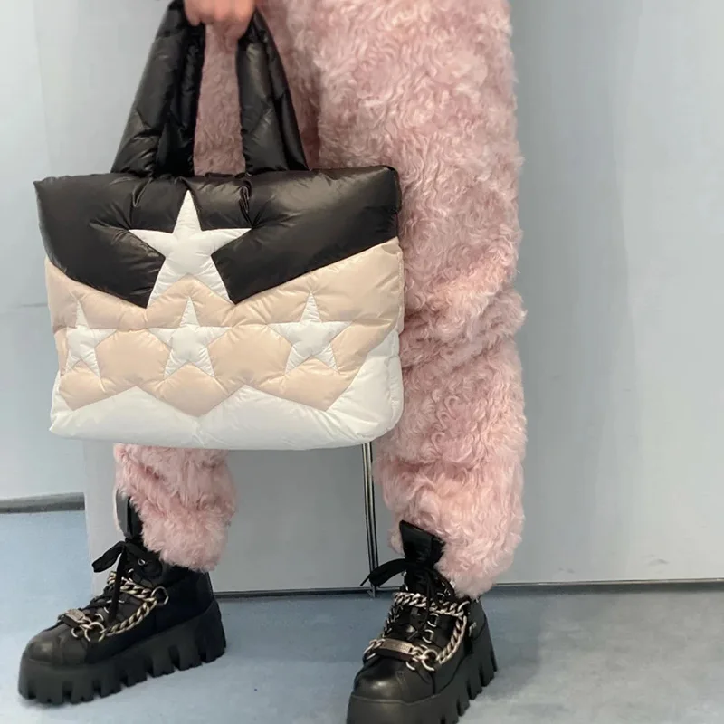 

New winter pink large capacity fluffy tote baghand bags women luxury designer large bolsos mujer Five-pointed stargirly bag