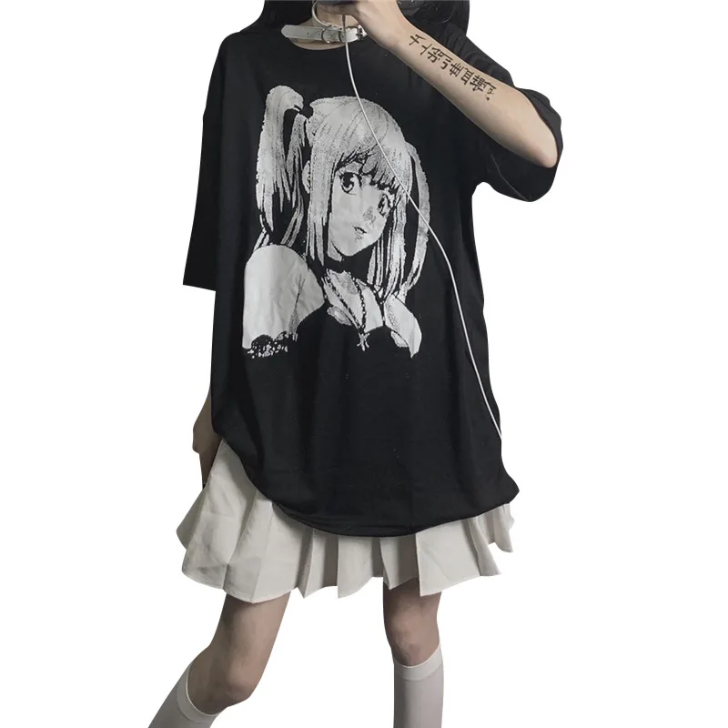 

Футболка аниме Death Note Misa Amane, топ, косплей костюм японской манги, смешная футболка оверсайз в стиле Харадзюку, повседневные футболки с коротк...