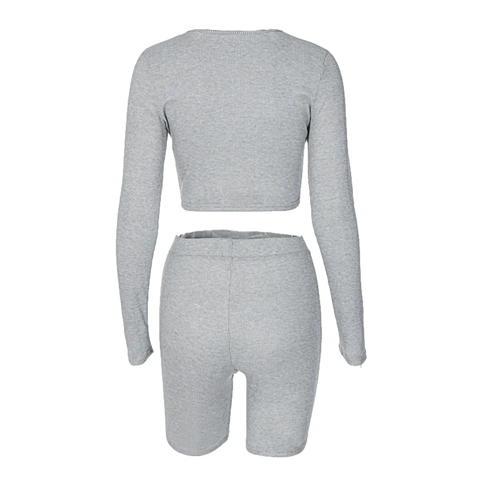 

Women Clothing solid Set Slim Long Sleeve Round Neck Tops and Shorts Two-piece Suit for Vacation Party Travelling Sports Fitness