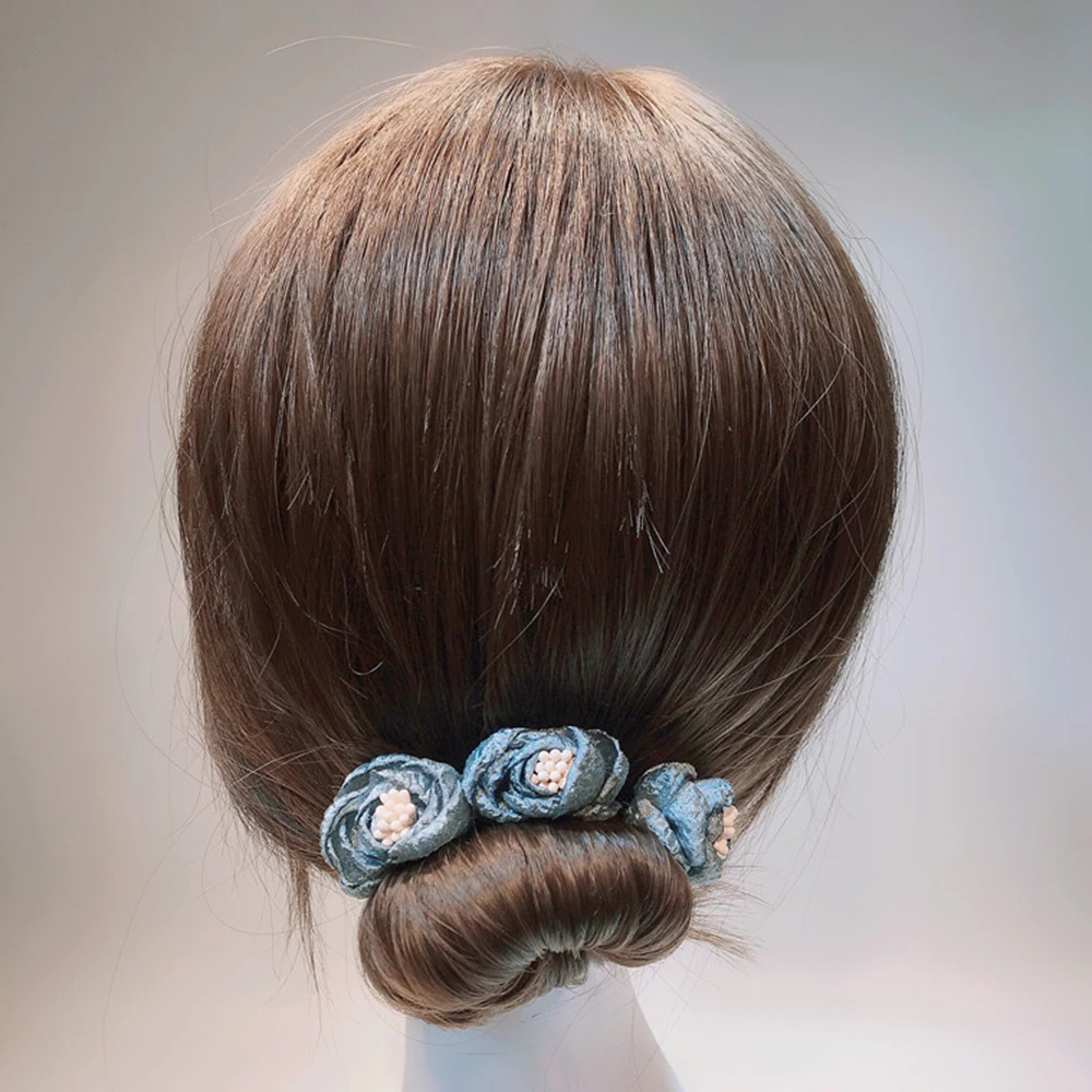 Цветок пончик булочка большие искусственные жемчужная лента DIY стиль волос
