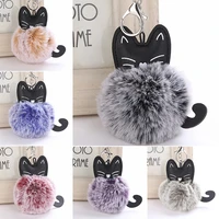 10 color cute cat fur ball key ring cartoon lazy rabbit hair pendant lady pu car key ring bag diy pendant
