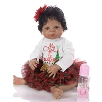 Unique hand painted black skin Reborn Baby Dolls 55 cm all Silicone Beautiful Three eye colors Simulation Baby toy Birthday Gift