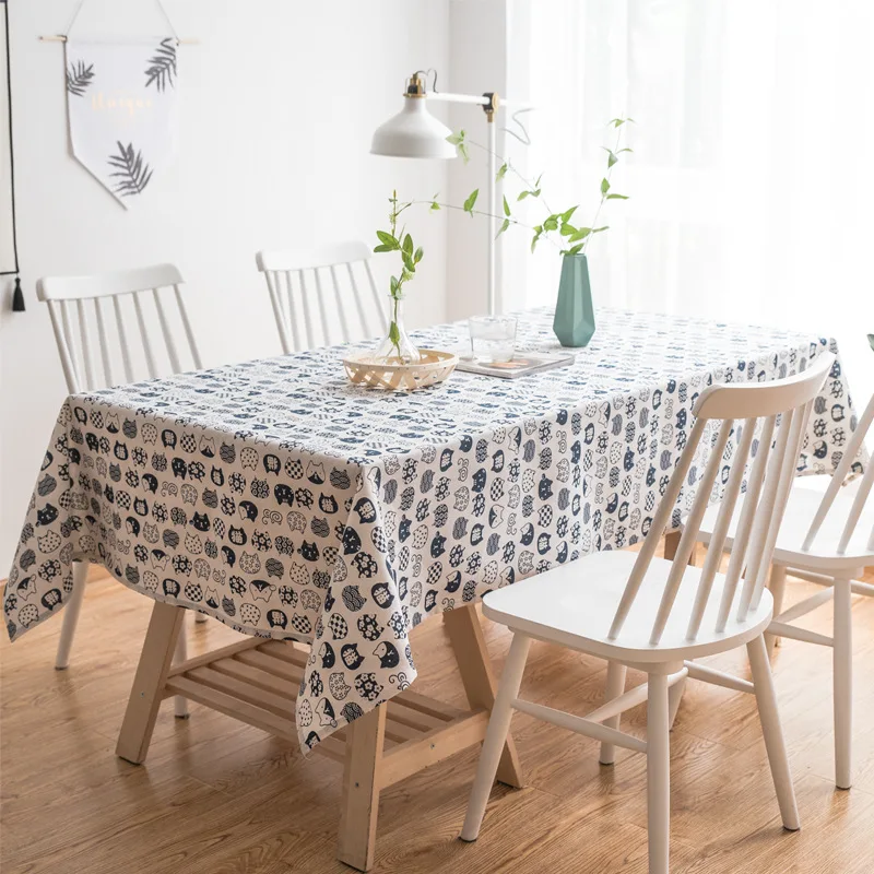 

Cotton Linen Cat Cartoon Tablecloth For Table Cover Table Living Room Dining Desk Coffee Table Cloth Party Birthday Decoration