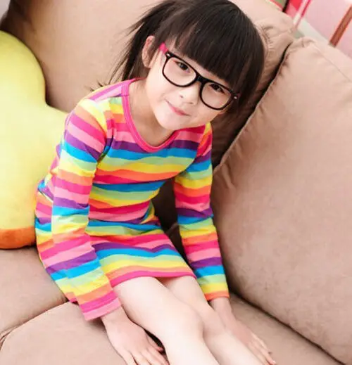 Радужные платья для девочек 2-7 лет летняя детская одежда с длинными рукавами юбка