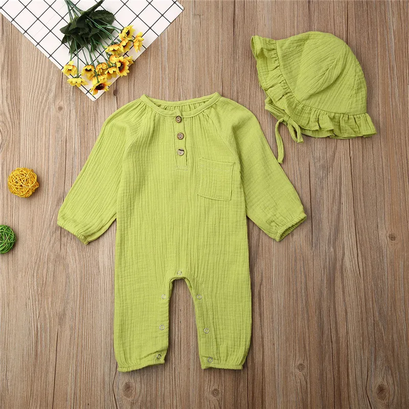 

Newborn One-Pieces Infant Girl Clothing Baby Kid Boy Bodysuit Romper + Hat Autumn Winter Clothes Sets Bebe Casual