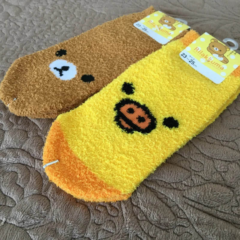Носки с рисунком Rilakkuma женские хлопковые носки-башмачки с изображением медведя Новинка, забавные мягкие удобные желтые милые носки на осень и зиму happy Calcetine