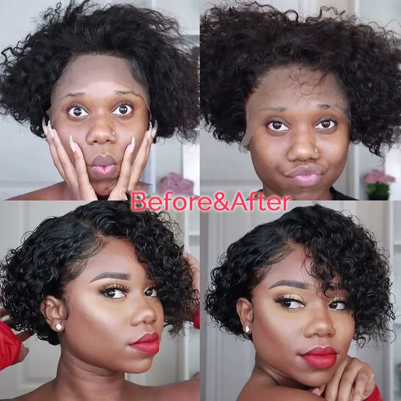 Парик с коротким затуплением и вырезом Фея 250% парик Бобом 13X6 вьющиеся парики из