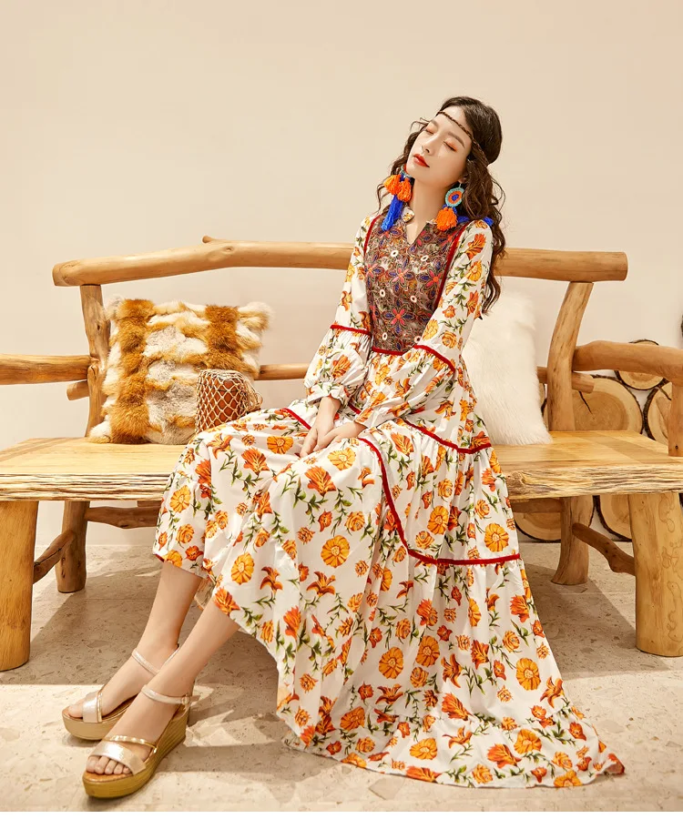 

New Spring Women Boho Dress Eid Muslim Abaya Elegant Moroccan Kaftan Djellaba Hijab Vestidos Islamic Clothing Summer Boho Abayas