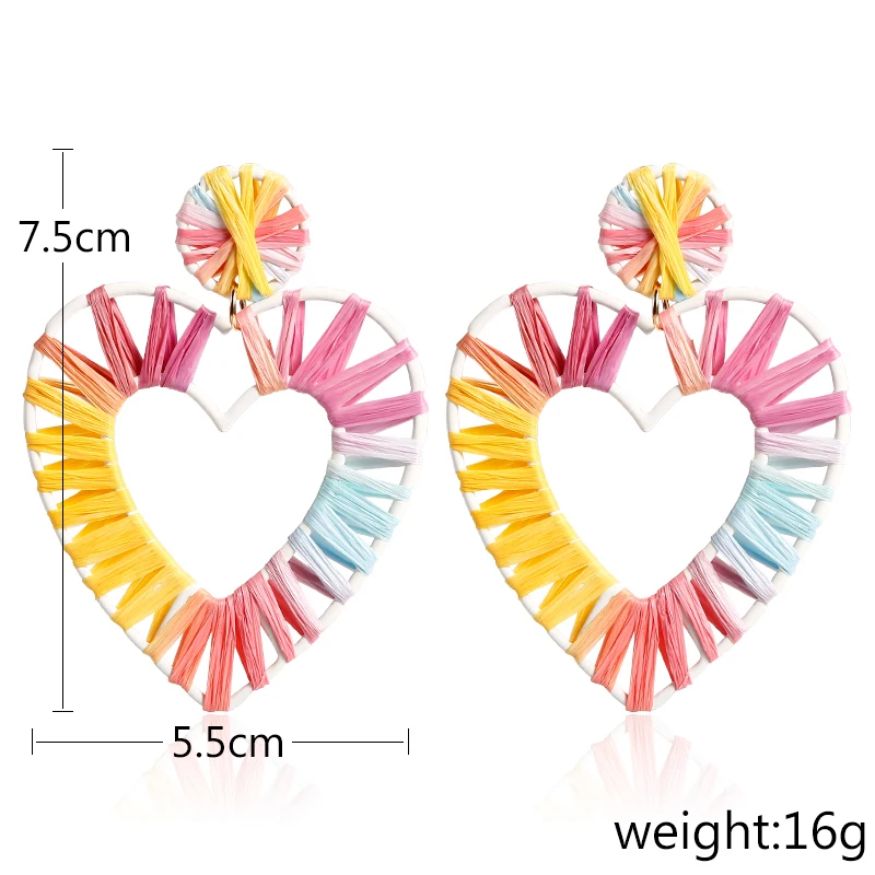 

HOCOLE Fashion Weave Drop Earrings For Women Bohemian Heart Hollow Oversize Raffia Rattan Knit Earring Statement Female Jewelry