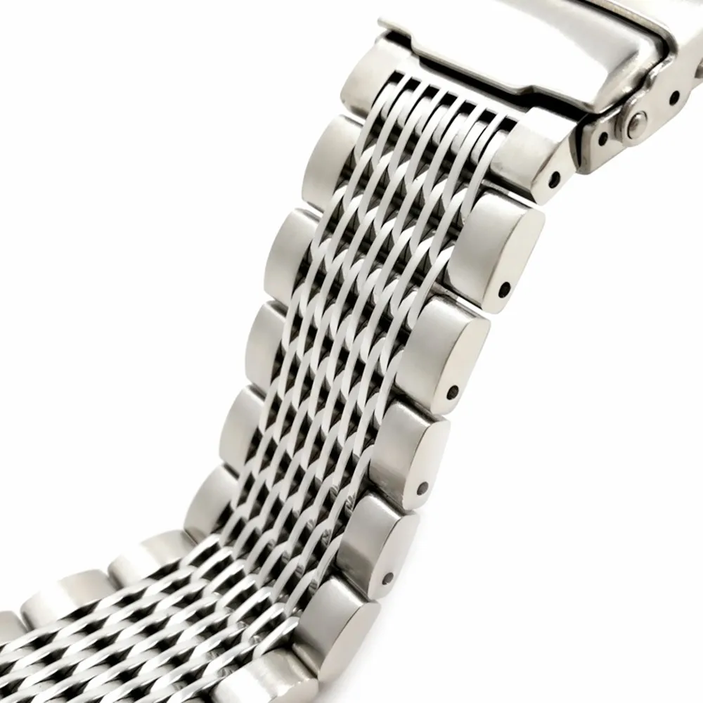20/22/24mm HQ Shark Mesh Silver Black Stainless Steel Watchband Replacement Bracelet Men Folding Clasp Safety Watch Band Strap