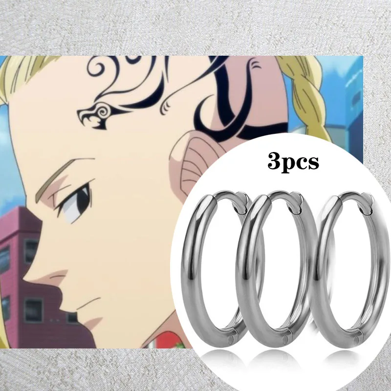 

3PCS/Sets New geometric Round Anime Tokyo Avengers surrounding cartoon character earrings accessories decoration Jewelry Gift