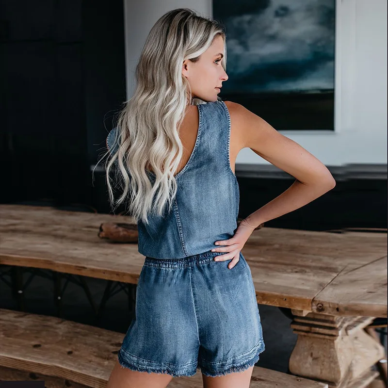 

New Slim Denim Vest Conjoined Shorts Summer Top Jumpsuit for Women Casual Streetwear Female Jumpsuits