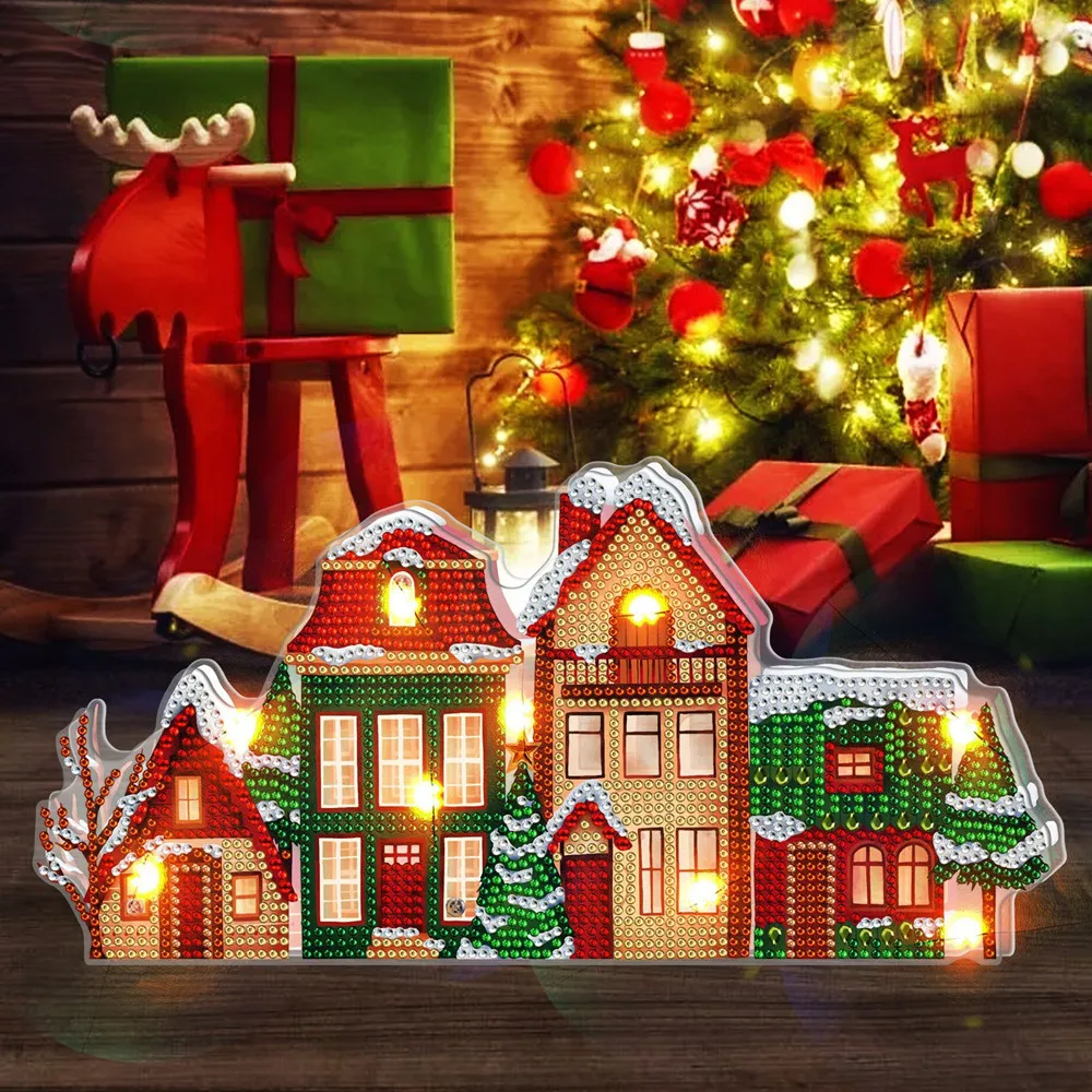 

New 5D DIY Diamond Painting LED Desk Ornaments Lights Rhinestone Cartoon Santa Claus Lamp For Christmas Home Decoration