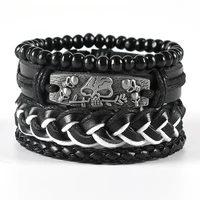 skull head leather bracelet hand woven jewelry punk style multi layer leather bracelet mens leather accessories luxury jewelry
