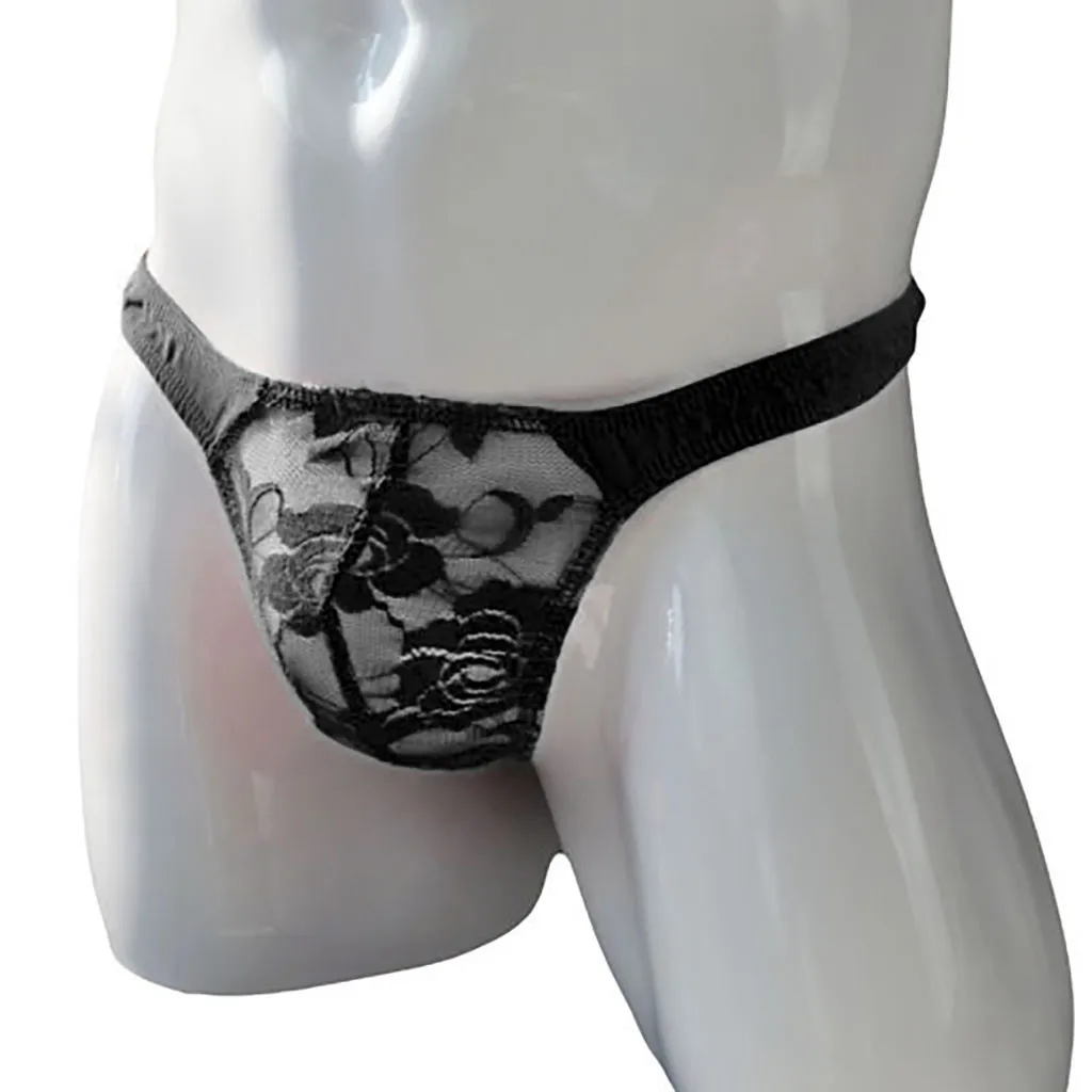 Трусы стринги мужские с заниженной талией пикантное прозрачное кружевное нижнее