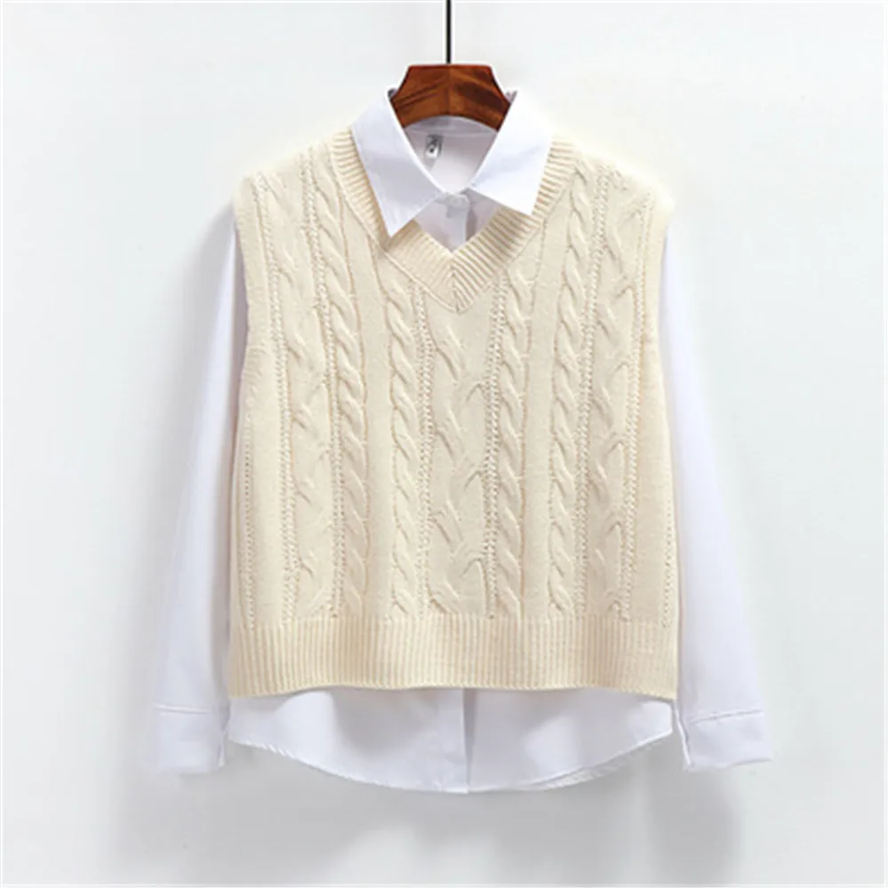 Модный трикотажный свитер в стиле преппи с v-образным вырезом женский жилет на