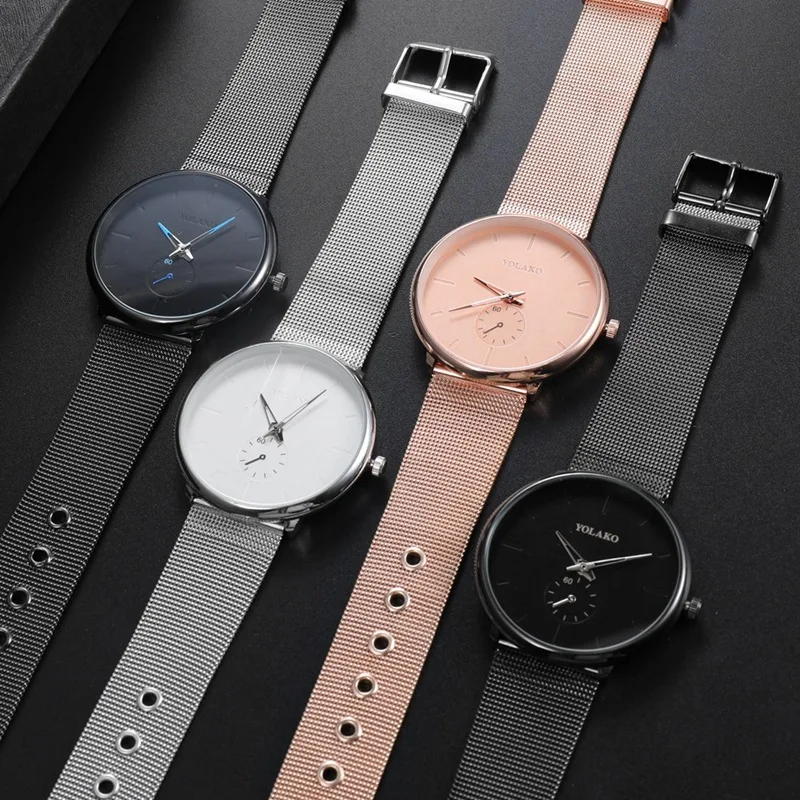 Мужские повседневные тонкие черные наручные часы из сетчатой стали спортивные