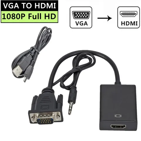 Адаптер-преобразователь с VGA на HDMI, 1080P, для ПК, ноутбука