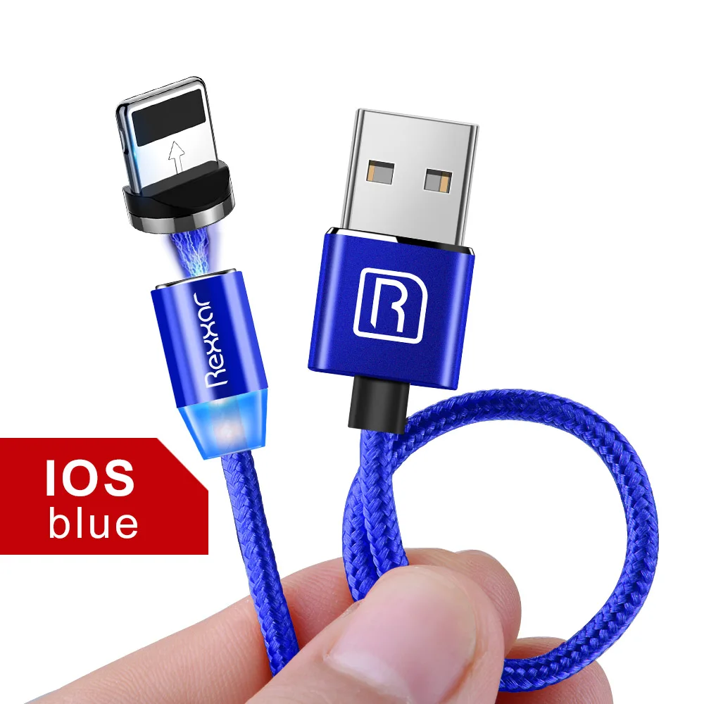 Blue Kit For ios Магнитный usb-кабель для быстрой зарядки, кабель USB type C, Магнитный зарядный кабель Micro usb, кабель для мобильного телефона, usb-шнур для iphone, samsung - Цвет: Blue Kit For ios