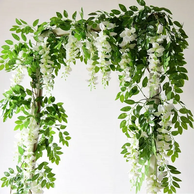 

7ft 2M Wisteria Artificial Flowers Vine Garland Wedding Arch Decoration Fake Plants Foliage Rattan Flowers Wall Decor flores