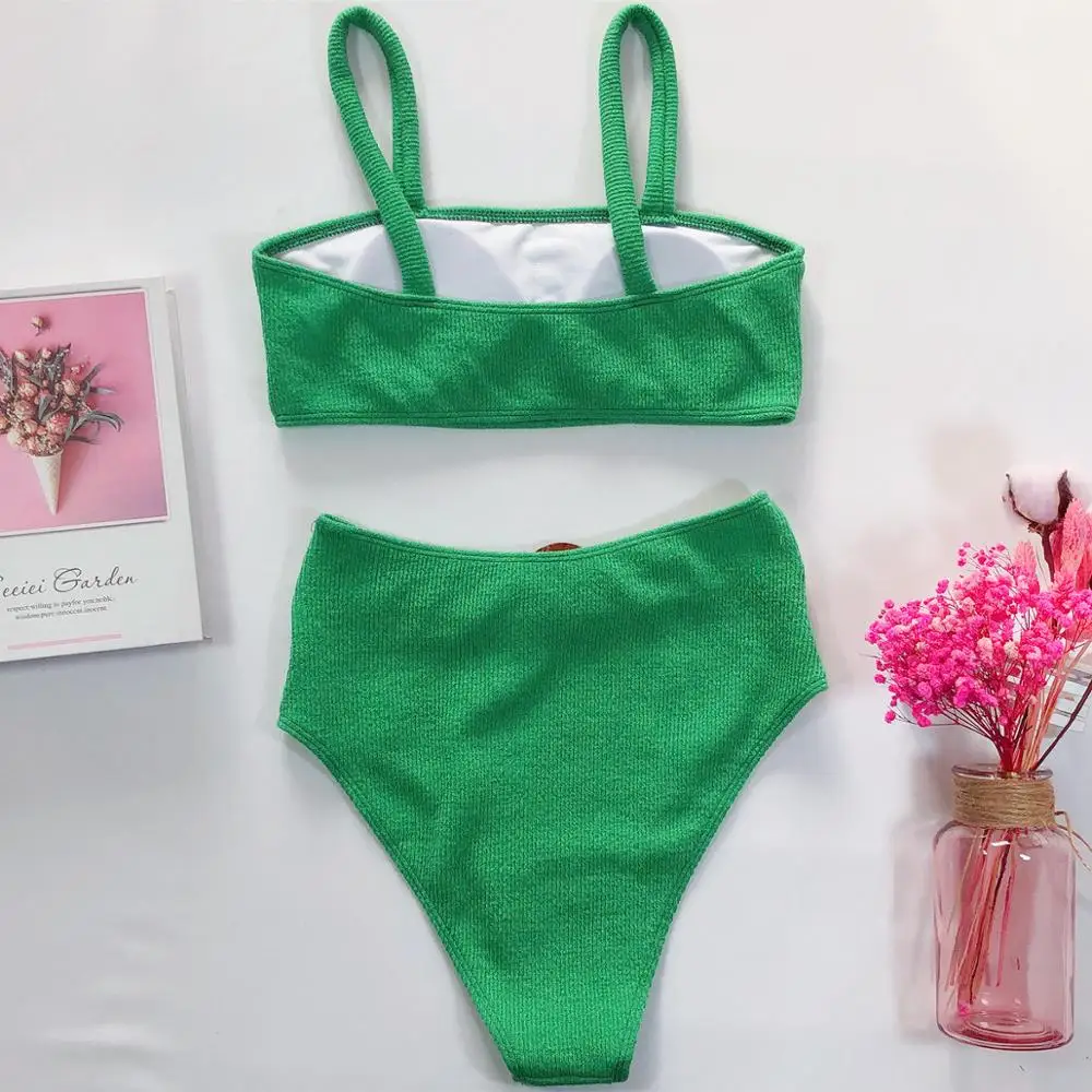 Вязаное бикини с высокой талией бандо одежда для плавания женский купальник