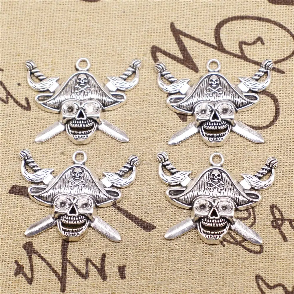 

Designer Charms DIY 2pcs 45x34mm Antique Silver Color Pirate Skull Charms