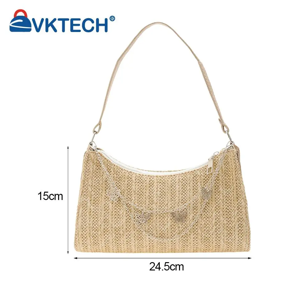 

Fashion Women Summer Woven Butterfly Chain Shoulder Underarm Bag Ladies Beach Vacation Hobos Small Handbags Purse