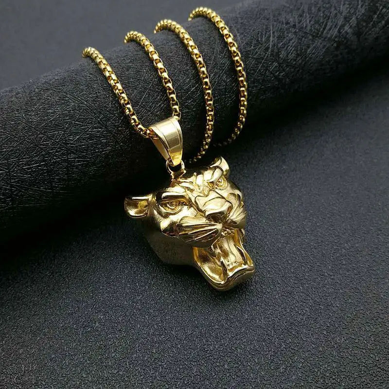

Hip Hop Lion Head Pendant & Chains Male Gold Color Stainless Steel Animal Necklaces For Men Iced Out Bling Jewelry Dropshipping