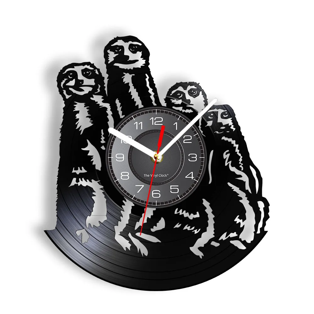 Lovely African Meerkat Vinyl Record Wall Clock Mongoose Dwarf Lemur Silent Watch Retro Timepieces Animal Lovers Home Decor