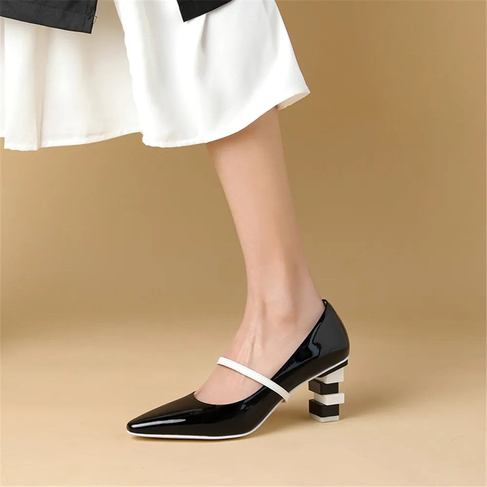 

Aiyoway Attractive Genuine Leather Pumps Sexy Bride Party Strange Style Square High Heel Pointed Toe Shallow Shoes Big Size