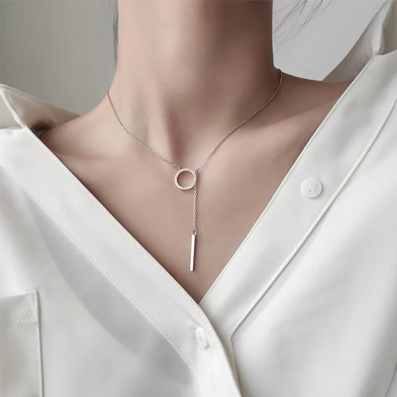 925 ювелирные изделия стерлингового серебра круг в полоску длинные ожерелья с