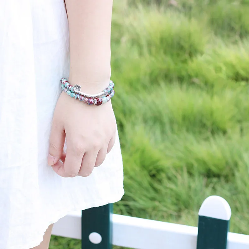 Цветок керамические бусины Двойные Браслеты камень очарование аксессуары