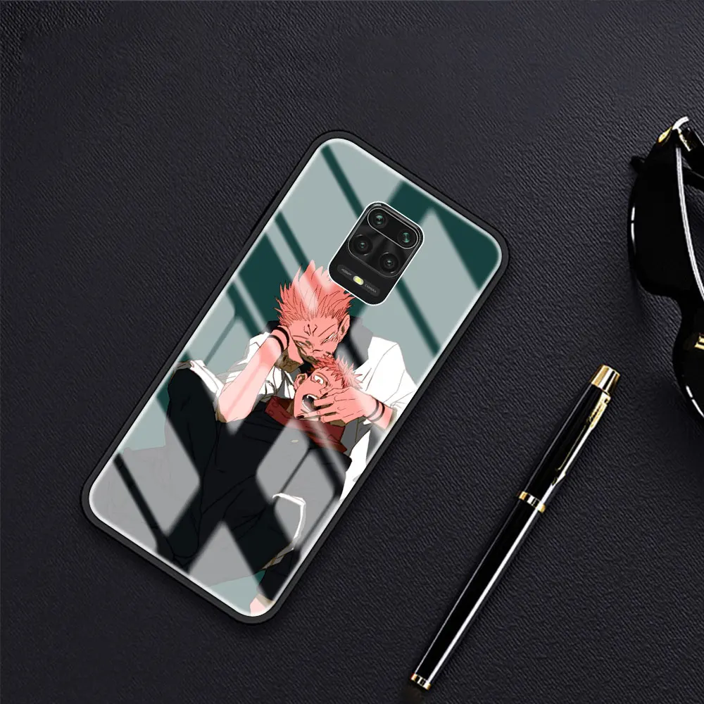 

Glass Case for Xiaomi Redmi Note 9S 8 9 8T 7 9C Phone Cover for Mi 10T Pro 9T 10 Lite Tempered Coque Jujutsu Kaisen Anime