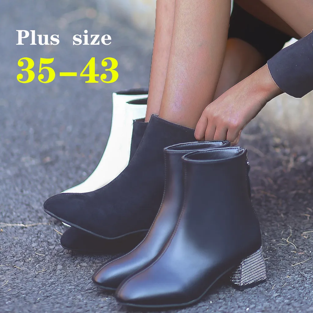 

2020 fashion ladies casual retro large size solid color with zipper boots women's boots solid high heels women's shoes