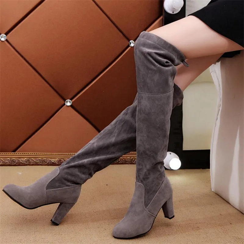 Зимние женские сапоги LAIDILANGTU новые с острым носком на толстом высоком каблуке