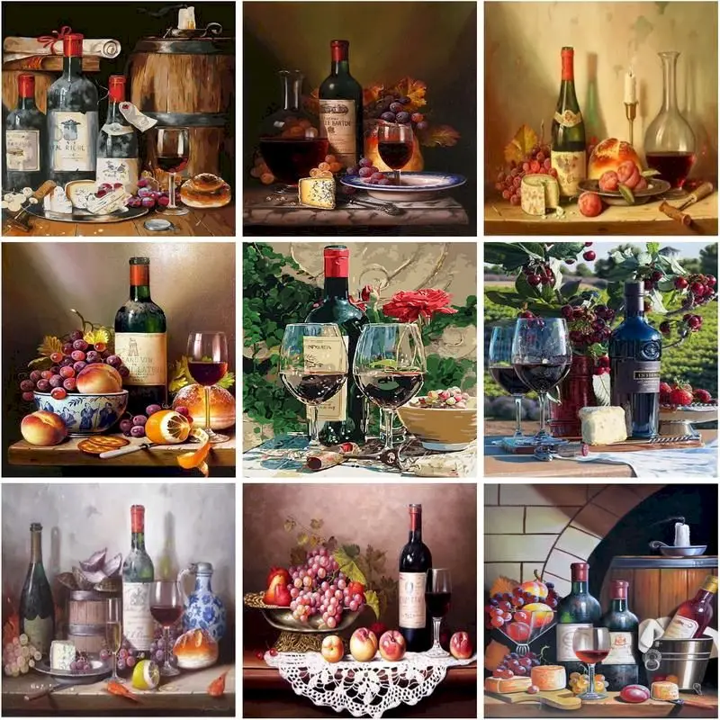 

RUOPOTY Oil Painting By Numbers Red Wine Unique Gift Acrylic Paint Unframe Drawing By Numbers Wine Glass Home Decoration