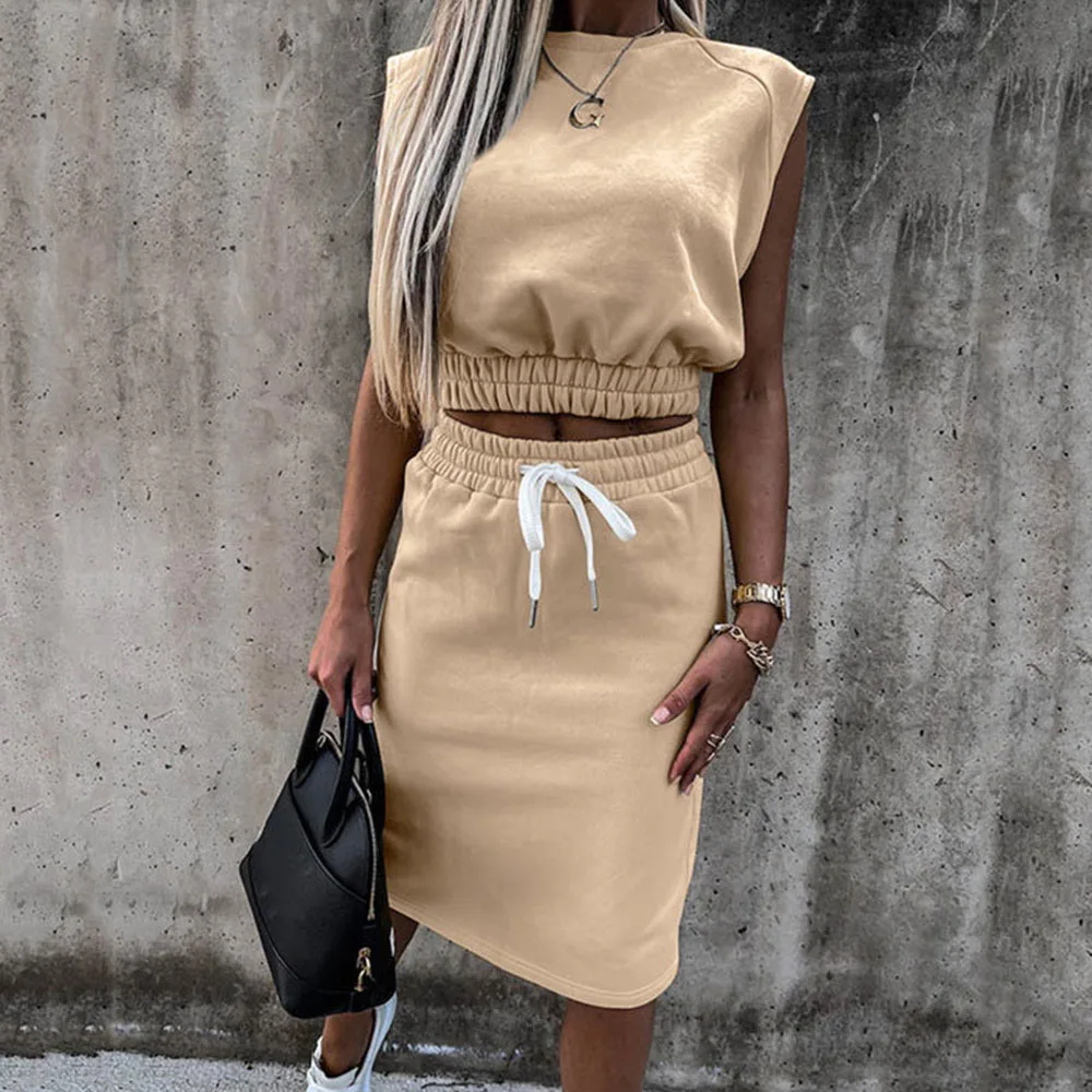 Новинка 2021 летняя женская одежда новая простая Однотонная юбка жилет без рукавов