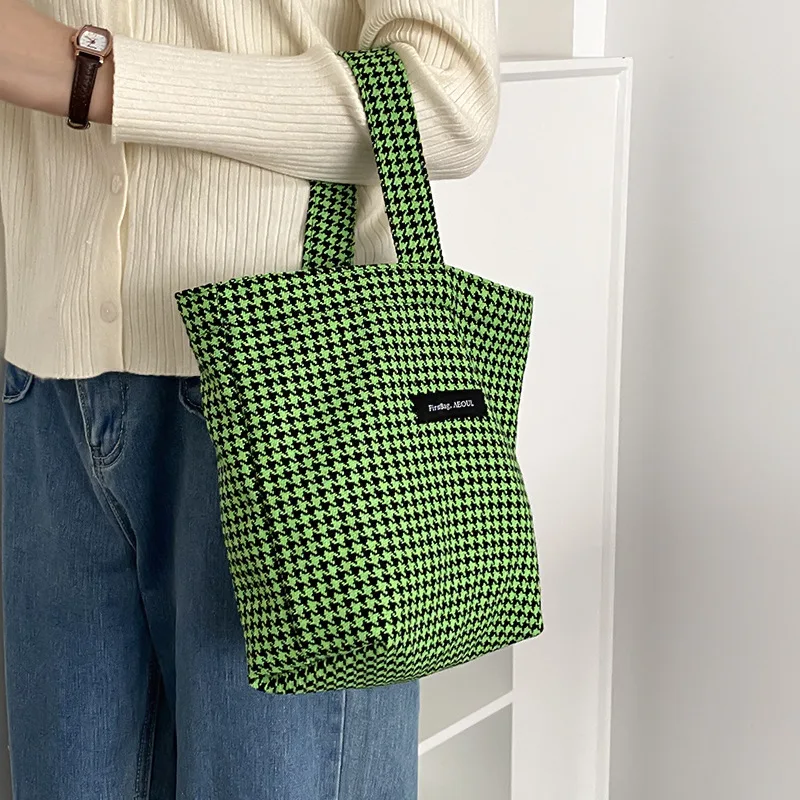 

Women's Retro Checkered Pattern Lunch Beto Handbags Fashion Ladies Bucket Shoulder Bag Portable College Girls Tote Shopping Bag