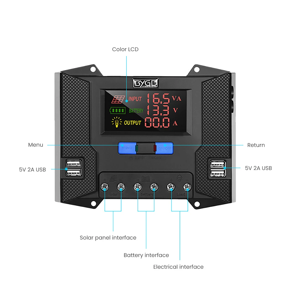 Контроллер заряда солнечной батареи SUNYIMA ШИМ регулятор панели с ЖК дисплеем 4 USB 12
