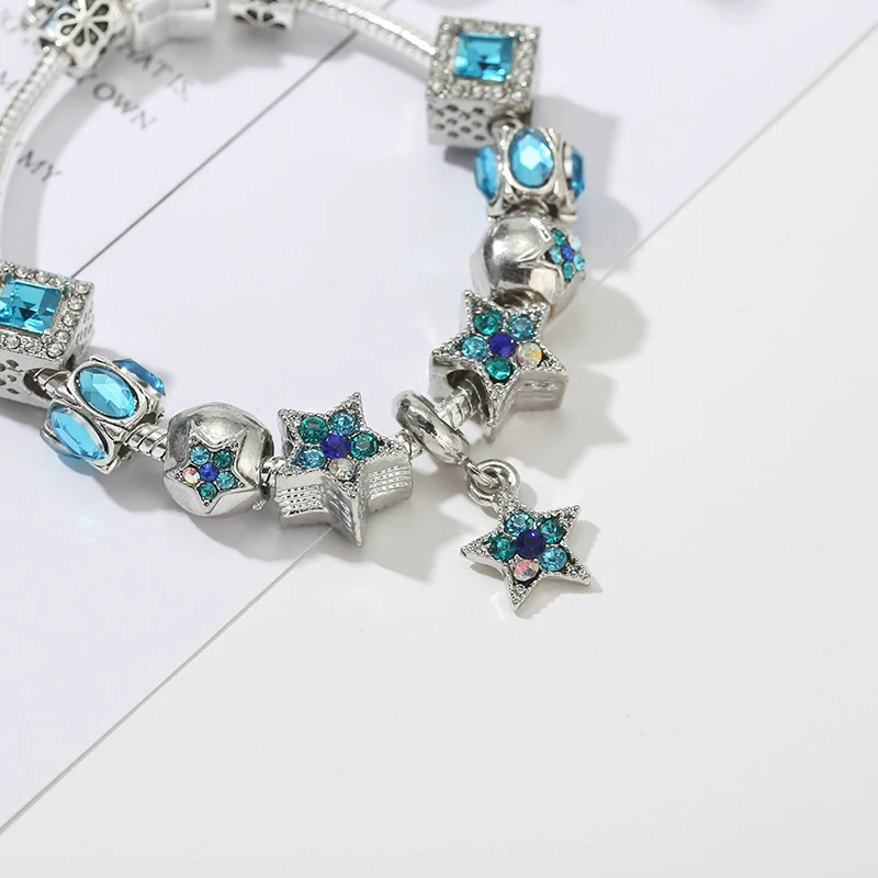 

TOGORY High Quality Crystal Star Beads Pendant Charm Bracelets With Star Snake Chain Bracelets For Women Girlfriend Jewelry Gift