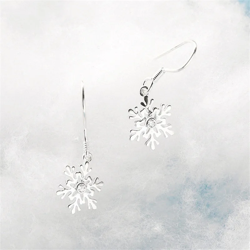 

POFUNUO 925 Sterling Silver Women Delicate Hollow Snowflake Drop Earrings Girls Cute Stylish Winter Style Dangle Earrings 2020