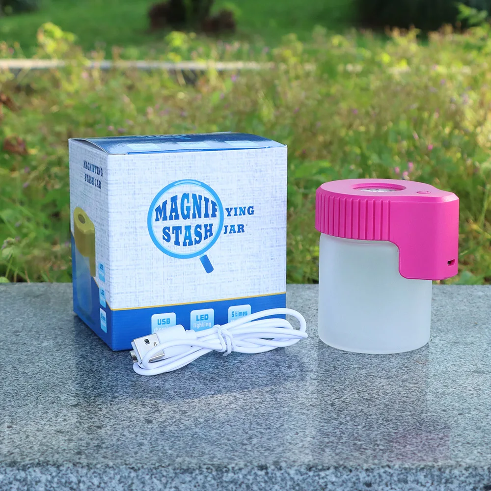 

COURNOT Plastic&Glass Light-Up LED Air Tight Storage Magnifying Jar Viewing Container 155ML Multi-Use Plastic Pill Box Bottle