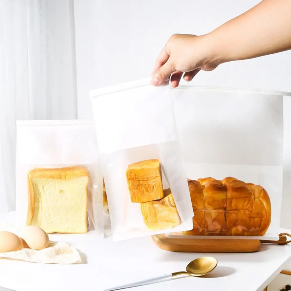 

50Pcs Toast Bag Iron Wire Sealing Open Window Transparent Cotton Paper Bread Packaging Pouch Toast Packaging Bags for Party