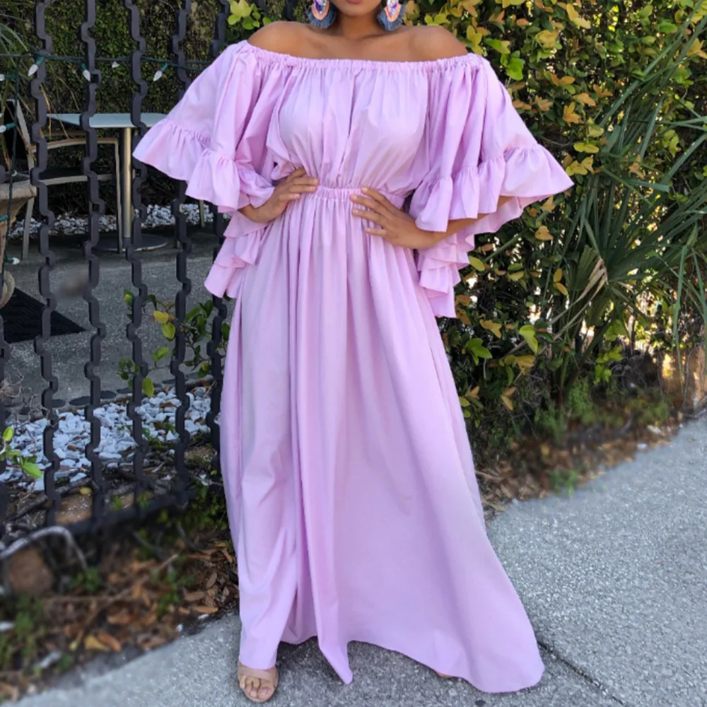 Элегантное женское платье с открытыми плечами ТРАПЕЦИЕВИДНОЕ ПЛАТЬЕ макси