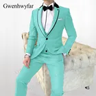 Мужской костюм Gwenhwyfar 2020 года, павлиново-зеленый костюм из 3 предметов, блейзер с вырезом, шалью и лацканами, жилет и брюки для свадебной вечеринки, повседневные смокинги