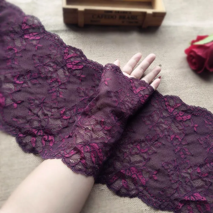 

1 Meter DIY Handmade Hair Decoration Wide Elastic Deep Burgundy Lace Ribbon Stretch Lace Trimmings Wedding Dress Skirt Lace 22cm
