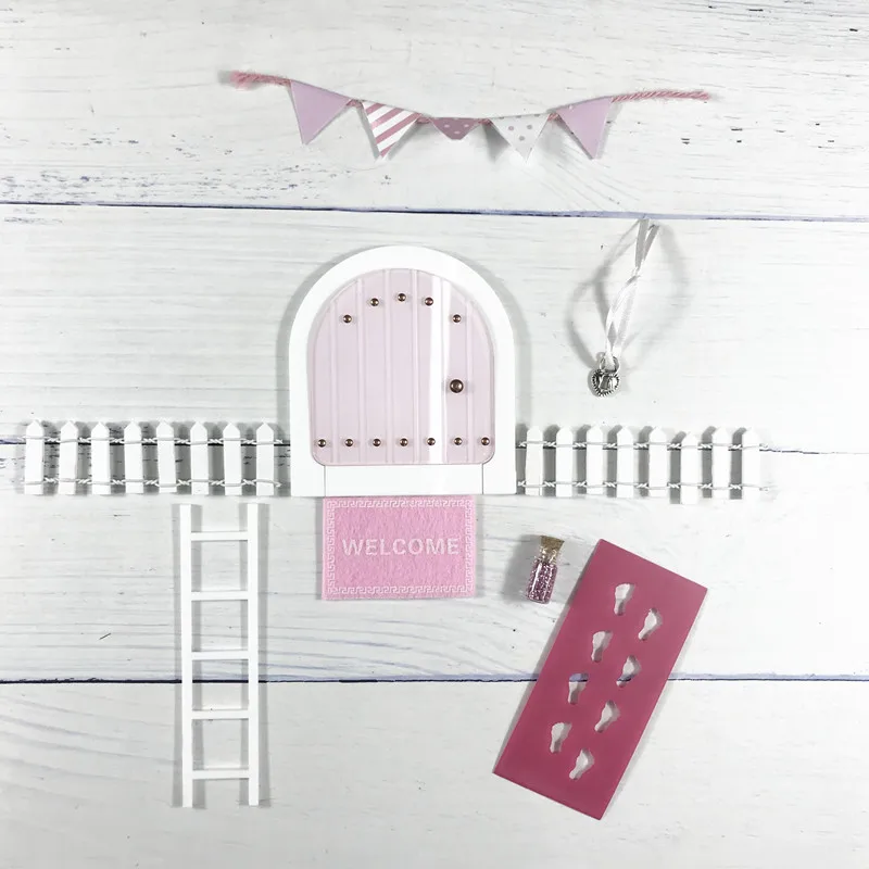 mini rivet pink set Мини Арка ручной работы милый розовый Фея дверь мышь отверстие, миниатюрные деревянные двери с овсянкой и Персонализированная вывеска - Цвет: mini rivet pink set