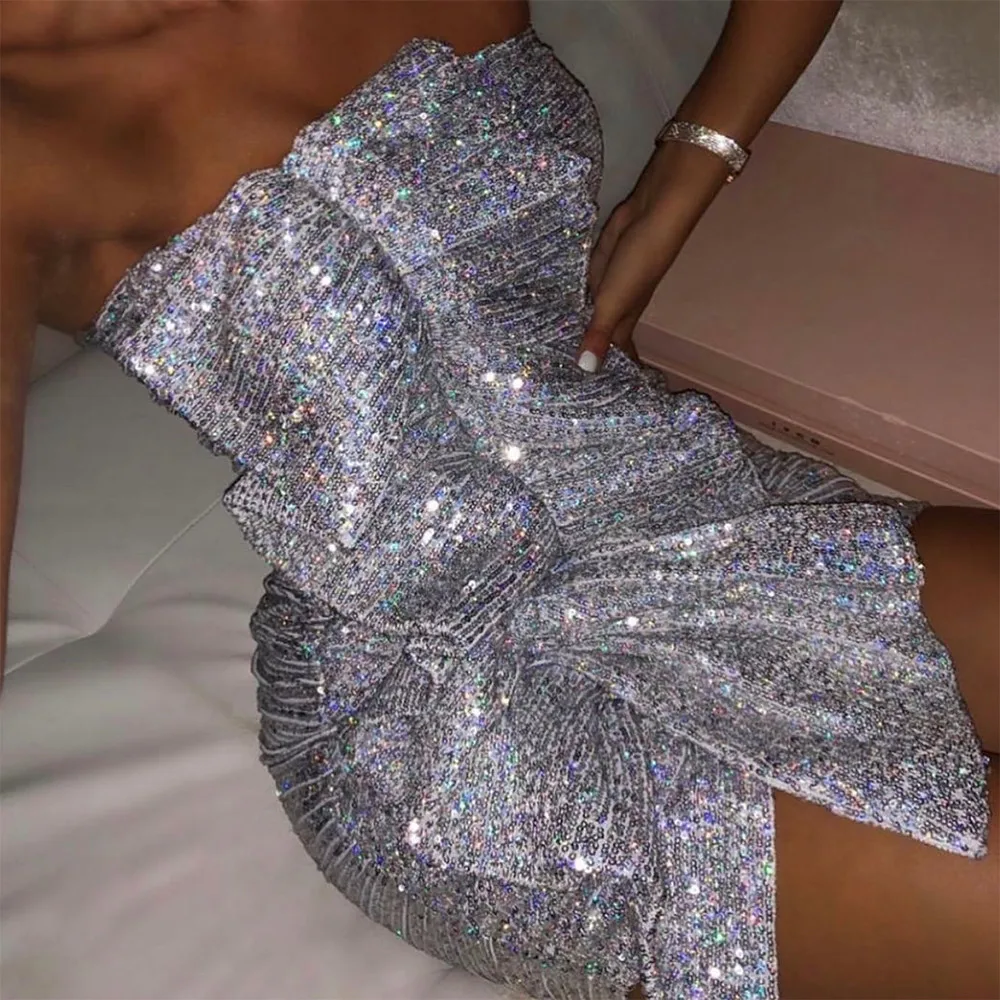 Новинка 2019 модное серебряное летнее сексуальное женское короткое Бандажное