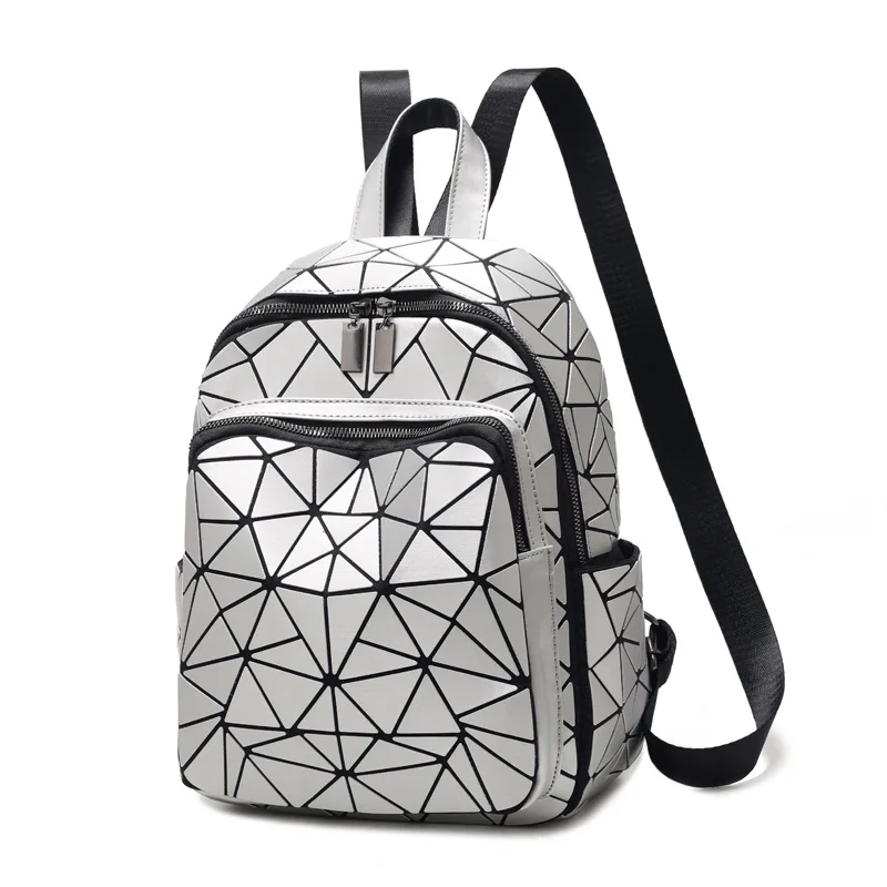

2021 Hot Leisure Women's Backpack Japan Style Lingge Bag Fashion Double Shoulders Bag Luminous Irregular Geometric Bag Backpack